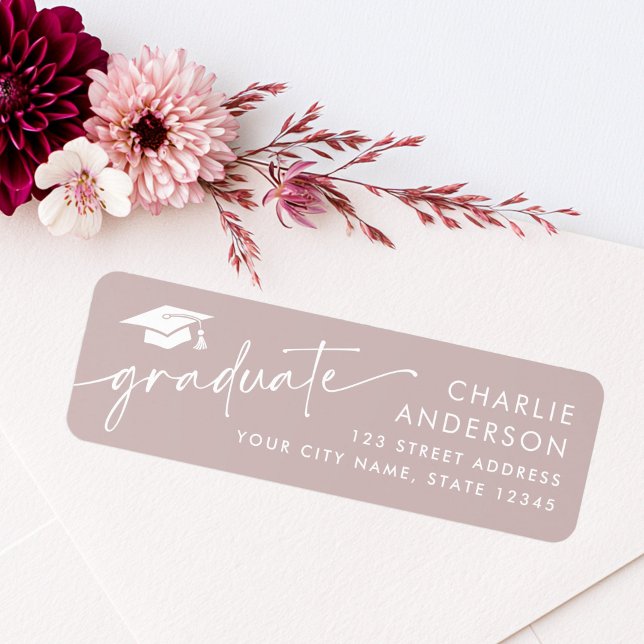 Graduate graduation cap rose taupe return address (Graduate graduation cap rose taupe return address label)