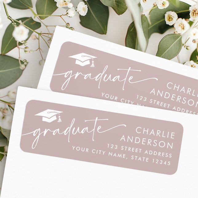 Graduate graduation cap rose taupe return address (Graduate graduation cap rose taupe return address label)