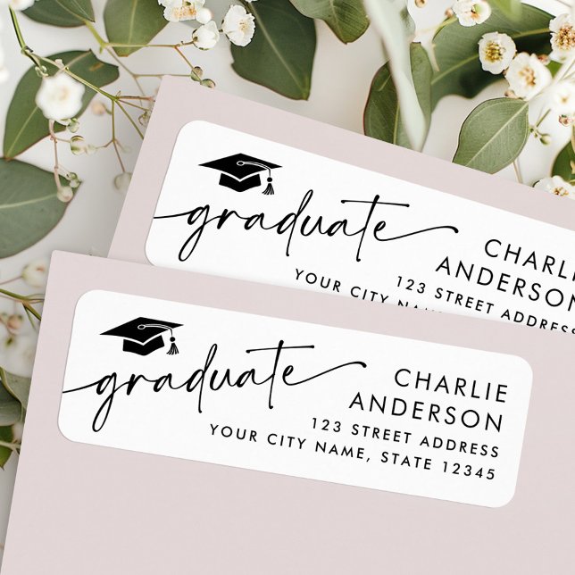 Graduate graduation cap white return address (Graduate graduation cap white return address label)
