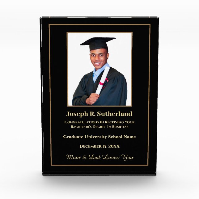Graduate Graduation College Gold Modern Custom Photo Block (Front)