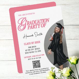 Graduate Graduation Invite Party,Custom Photo,Pink