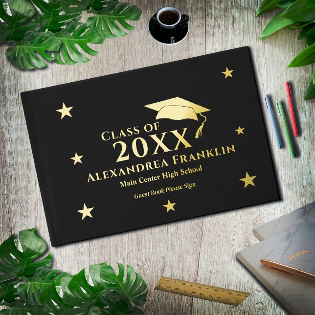 Graduate Graduation Modern Gold Personalise Guest Book (Graduate Graduation Modern Gold Personalize Guest Book for graudates and others to sign. )