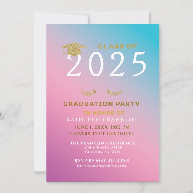 Graduate Graduation Party Pink Blue Personalise Invitation (Front)
