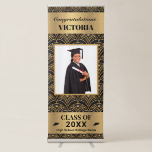 Graduate Graduation Photo Gold Black Custom Retractable Banner