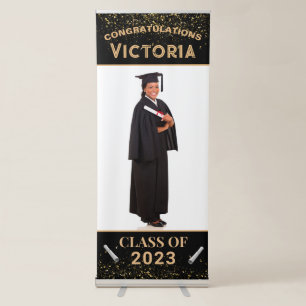 Graduate Graduation Photo Gold Black Custom Retractable Banner