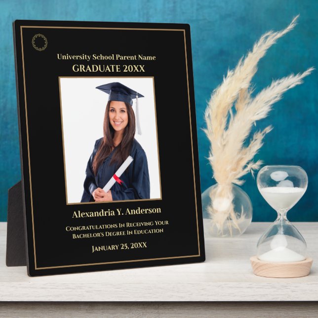 Graduate Graduation Photo Gold Logo Modern Award   Plaque (Side)