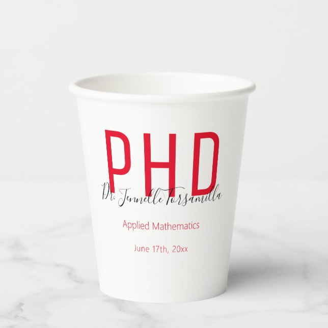 Graduate Graduation Red PhD Party Paper Cups (Front)
