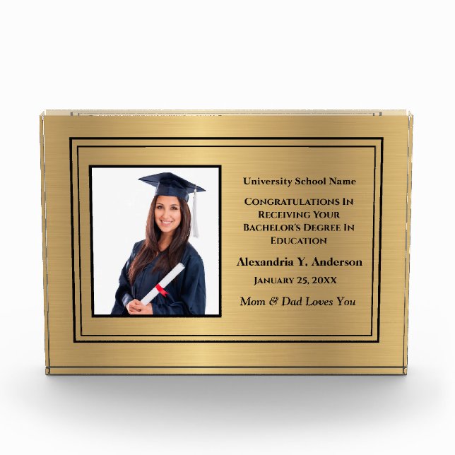 Graduate Graduation School Gold Award Personalise  Photo Block (Front)
