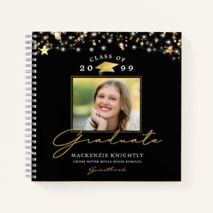 Graduate Guestbook Photo Gold Stars Custom Colour Notebook