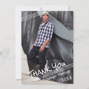 Graduate Hand Lettered Thank You One Photo Stripes Card