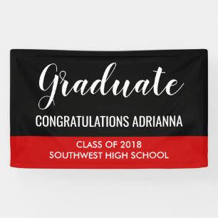 Graduate Handwritten Congratulations Black Red Banner