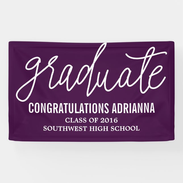 Graduate Handwritten Script Congratulations Purple Banner (Horizontal)
