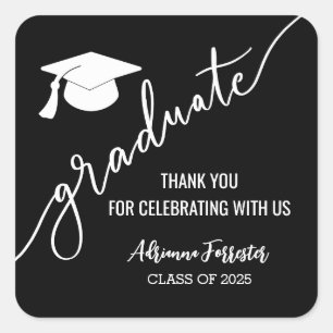 Graduate Handwritten Script   Grad Hat Thank You  Square Sticker