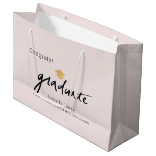 Graduate Handwritten Script Graduation Cap Pink Large Gift Bag