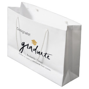 Graduate Handwritten Script Graduation Cap White Large Gift Bag