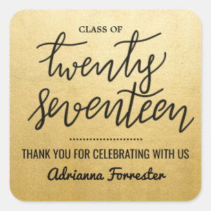 Graduate Handwritten Script   Thank You Gold Foil Square Sticker
