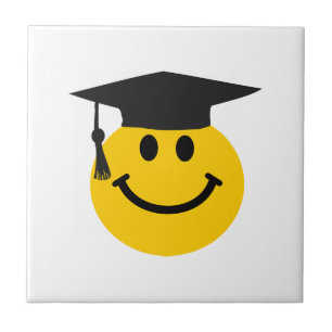 Graduate happy face with graduation hat tile