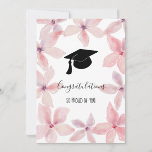 Graduate Hat Congratulations Watercolor Floral Invitation