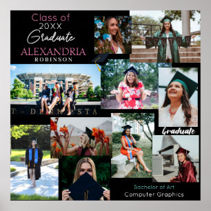 Graduate Hat Custom Multi Photo Collage 6V2 Poster