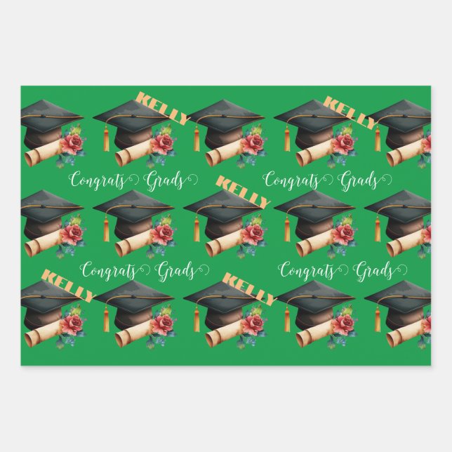 graduate HAT gift grads party floral Wrapping Paper Sheet (Front)