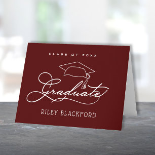 Graduate Hat on Dark Maroon Note Card