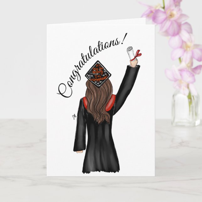 Graduate Holding Diploma Illustration Graduation Card (Orchid)