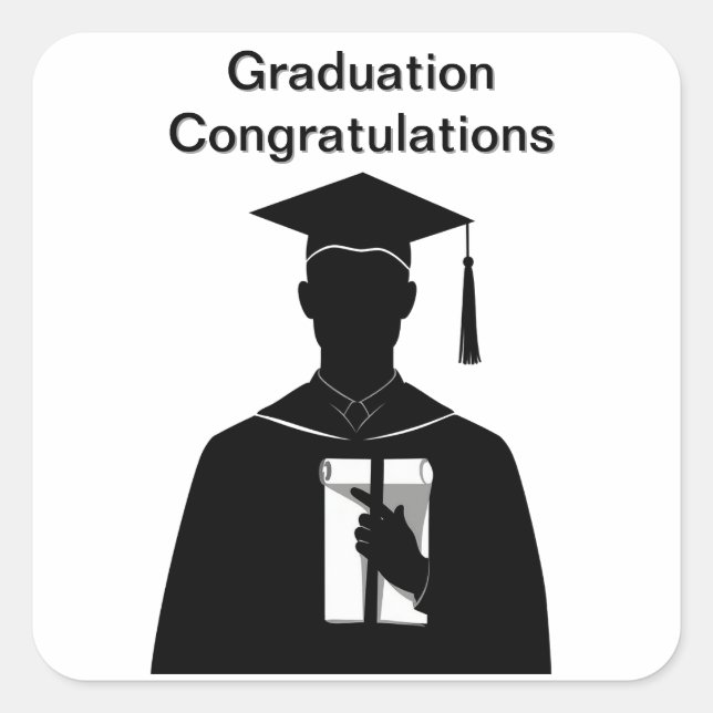 Graduate Holding Diploma Square Sticker (Front)