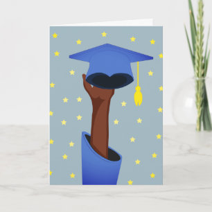 Graduate Holding Graduation Hat With Stars Blue Card