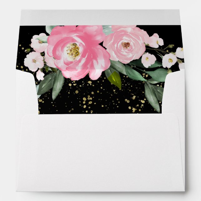 Graduate Hot Pink Floral Bouquet Elegant Black Envelope (Back (Bottom))