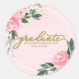 Graduate Hot Pink Floral Graduation Party Classic Round Sticker