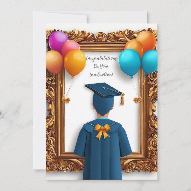 Graduate in Academic Robe Seen From Behind Invitation (Front)