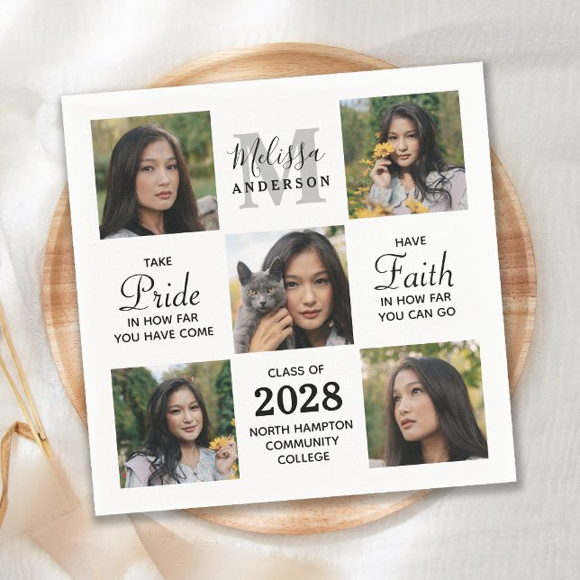 Graduate Inspirational 5 Photo Collage Graduation Napkin (Creator Uploaded)