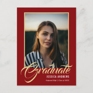 Graduate Invitation Modern Editable Photo Ruby Red