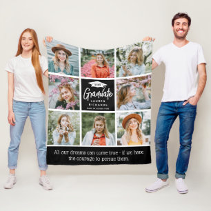 Graduate Keepsake 8 Photo Collage & Quote Gift Fleece Blanket