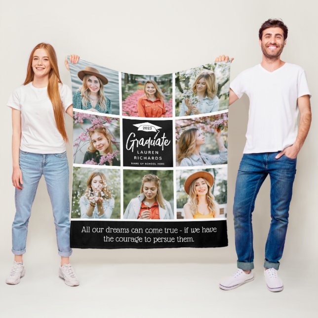 Graduate Keepsake 8 Photo Collage & Quote Gift Fleece Blanket (In Situ)