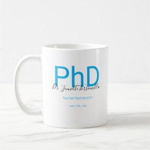 Graduate Keepsake Black Blue Name PhD Graduation Coffee Mug