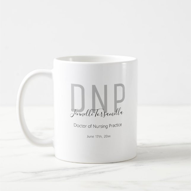 Graduate Keepsake Black Grey Name Degree DNP Coffe Coffee Mug (Left)