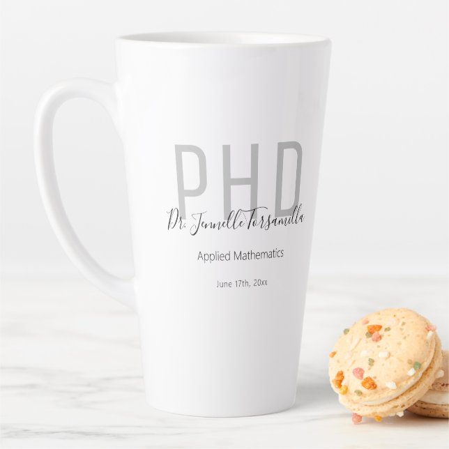 Graduate Keepsake Black Grey Name Degree PhD Latte Mug (In Situ)