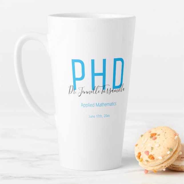 Graduate Keepsake Blue Black Name Degree PhD Latte Mug (In Situ)