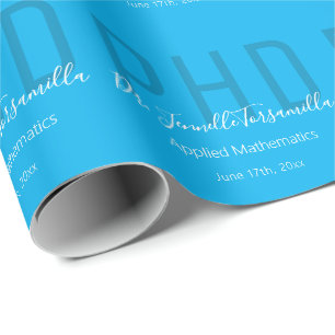Graduate Keepsake Blue White Name Degree PhD Wrapping Paper