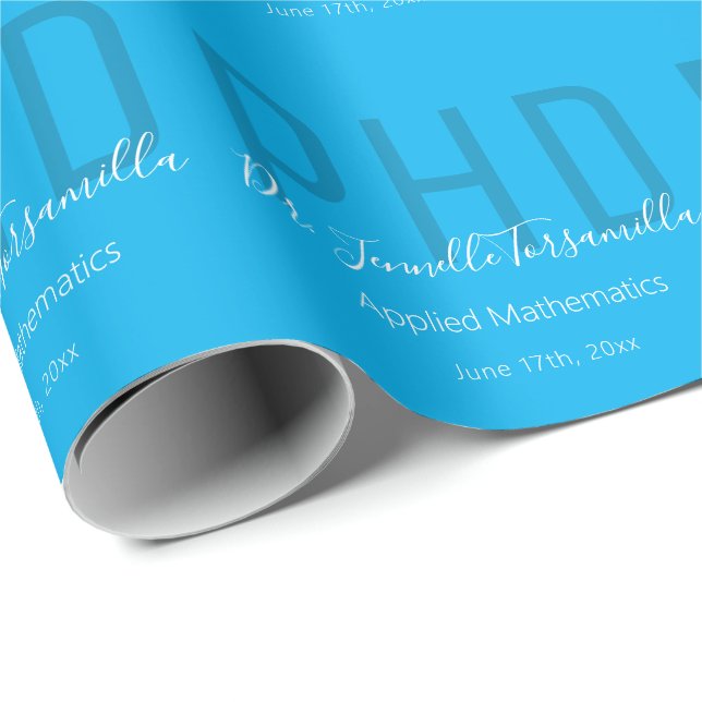 Graduate Keepsake Blue White Name Degree PhD Wrapping Paper (Roll Corner)
