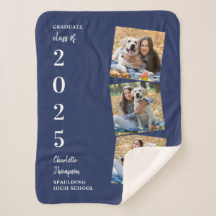 Graduate Keepsake Personalised 3 Photo Navy Blue  Sherpa Blanket