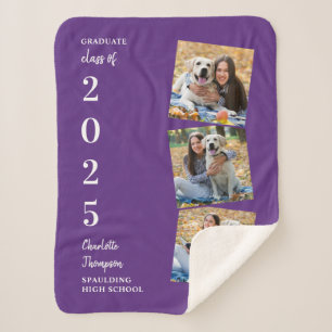 Graduate Keepsake Personalised Photos Purple Sherpa Blanket