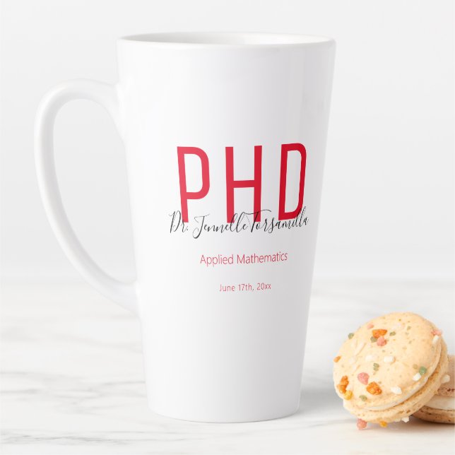 Graduate Keepsake Red Black Name Degree PhD Latte Mug (In Situ)