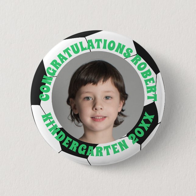 Graduate Kindergarten Congratulations Photo Soccer 6 Cm Round Badge (Front)