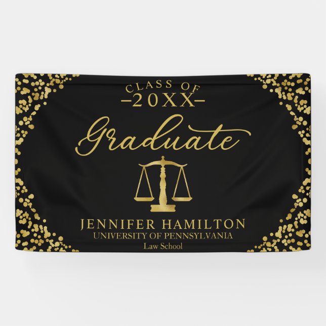 Graduate Law School Black Gold Graduation Banner (Horizontal)