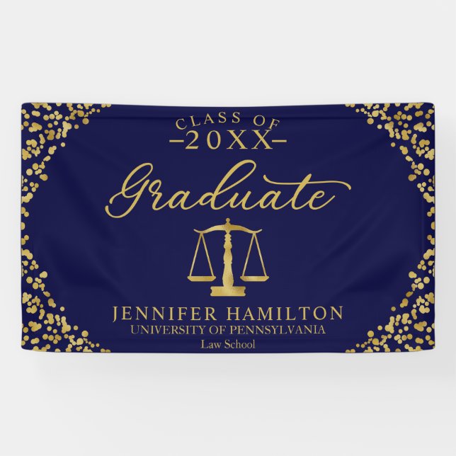 Graduate Law School Blue Gold Graduation Banner (Horizontal)
