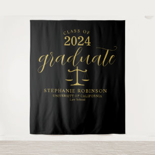 Graduate Law School Gold Black Graduation Backdrop Tapestry