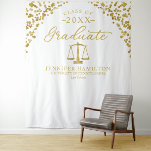 Graduate Law School White Gold Graduation Backdrop Tapestry