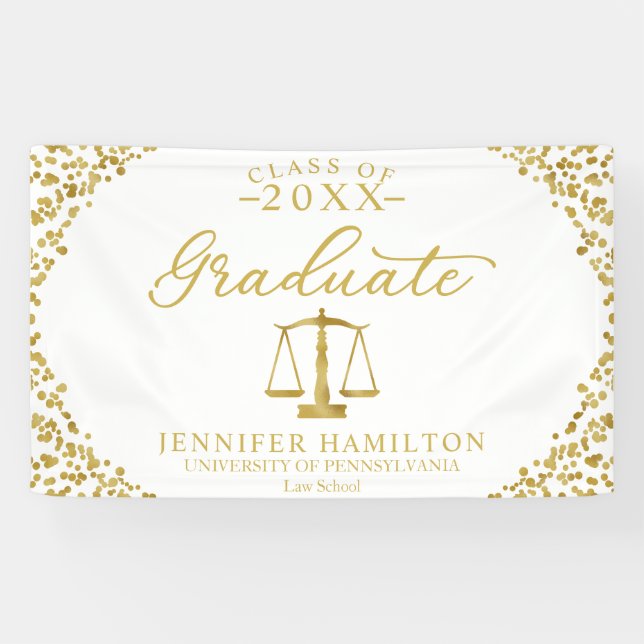 Graduate Law School White Gold Graduation Banner (Horizontal)